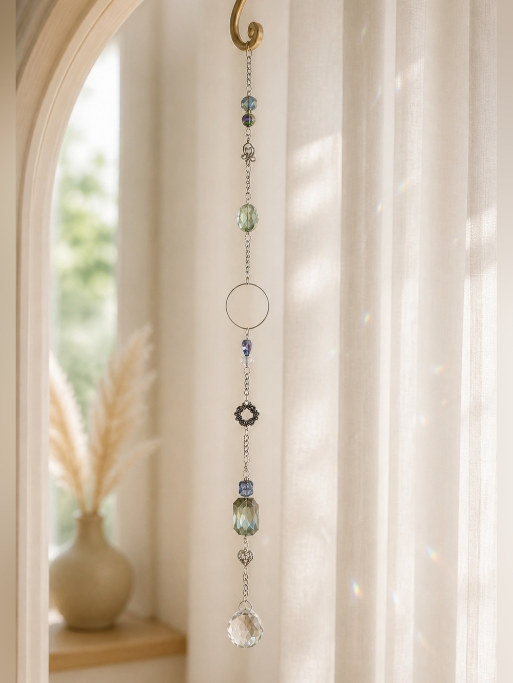 Crystal Bead Silver-Tone Dangle Suncatcher - Clear & Iridescent Purple Blue